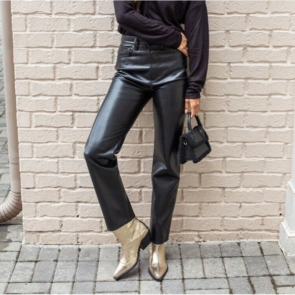 AGOLDE Recycled Leather Black Pants 24 - Picture 1 of 9